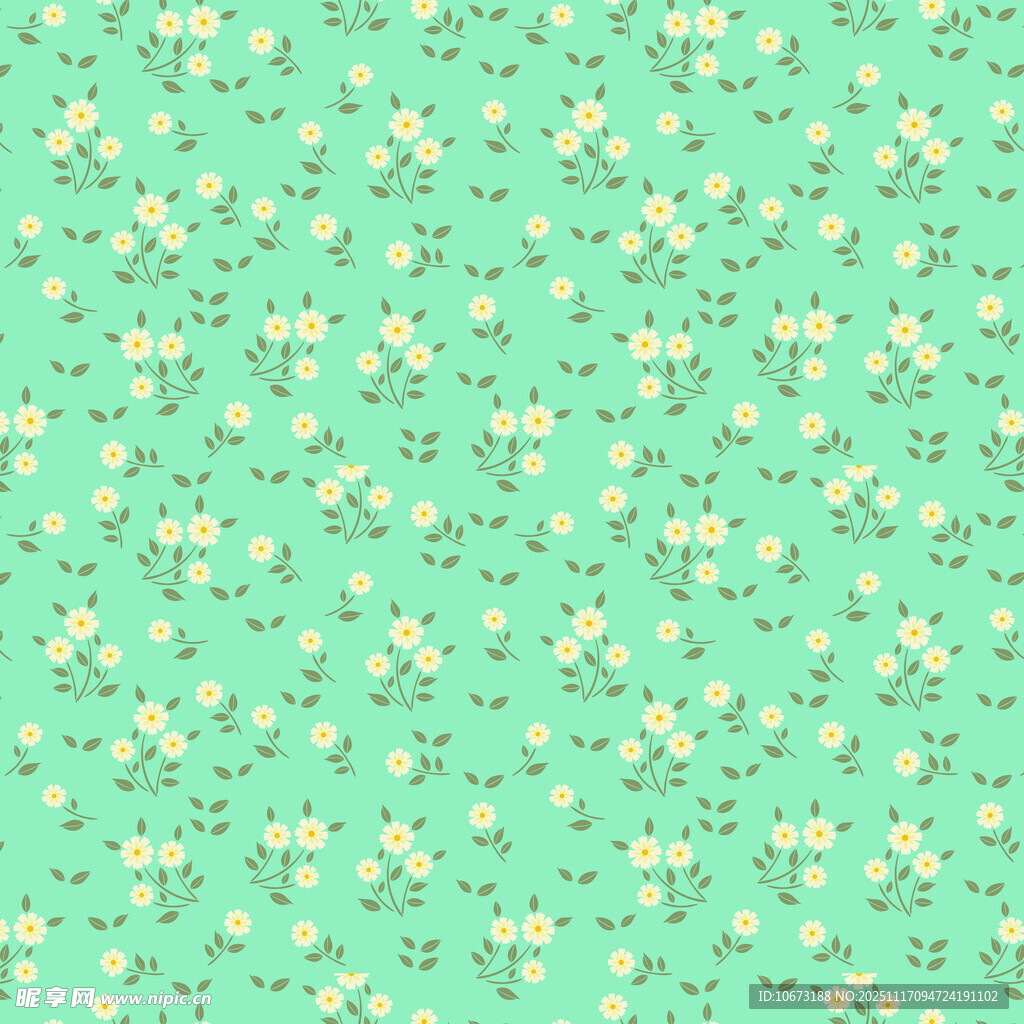 清新绿底碎花图案背景