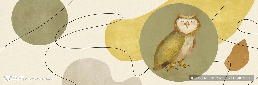 猫头鹰插画简约自然风格
