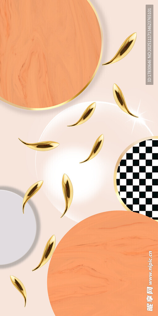 几何图案与游鱼装饰画面