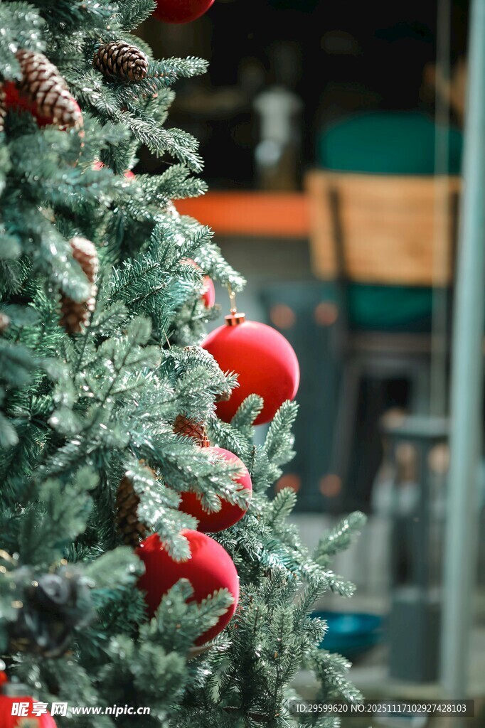 圣诞树上的红色装饰球