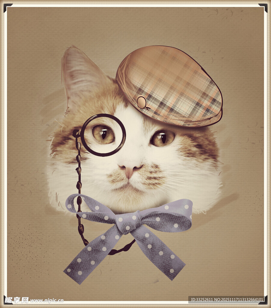 戴帽猫咪的复古时尚造型