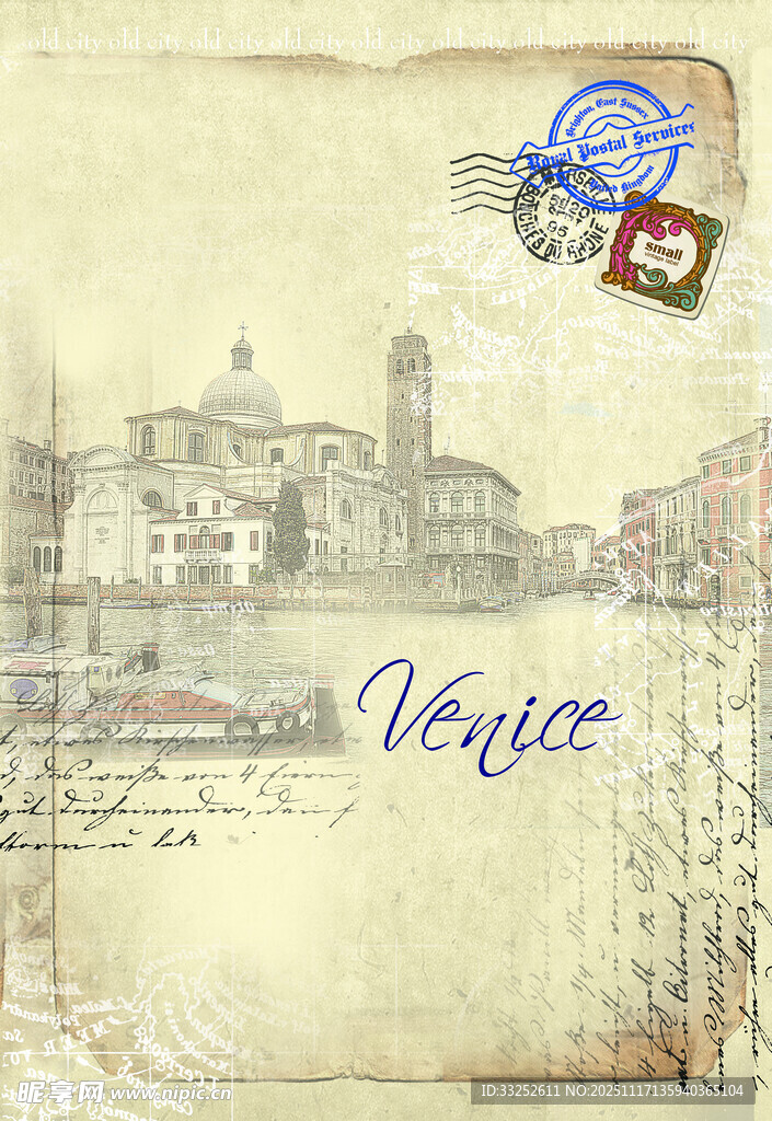复古风威尼斯风景明信片