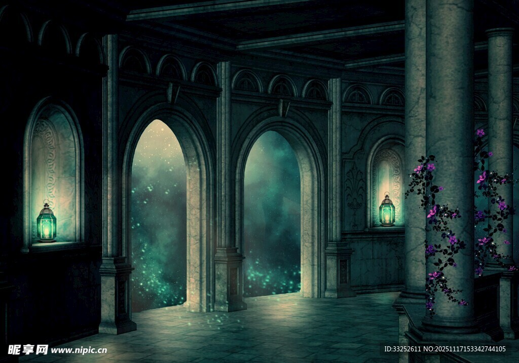 神秘幽暗的哥特式走廊