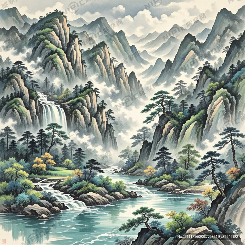 山谷 中国风 中国画 山水