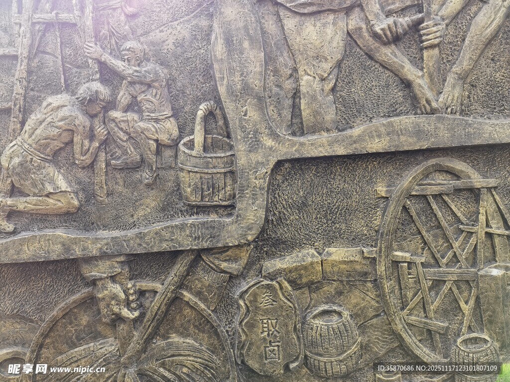 古代劳作场景浮雕艺术