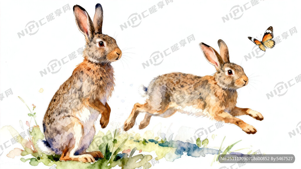 2只兔子 一只是站立    