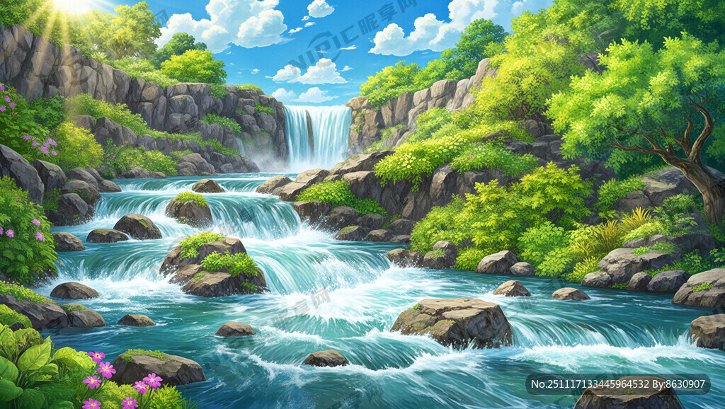 瀑布河流 平原草地 自然风光