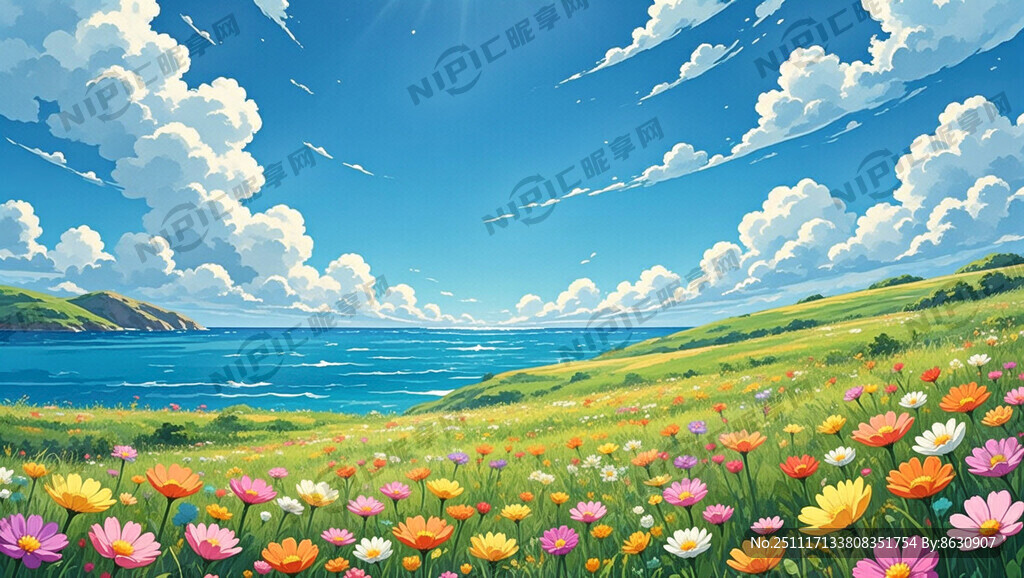 蓝天白云 碧波大海 平原草地