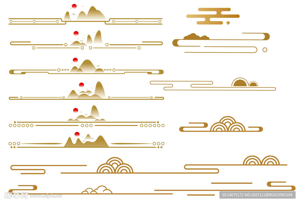 中式金色山水装饰线条元素