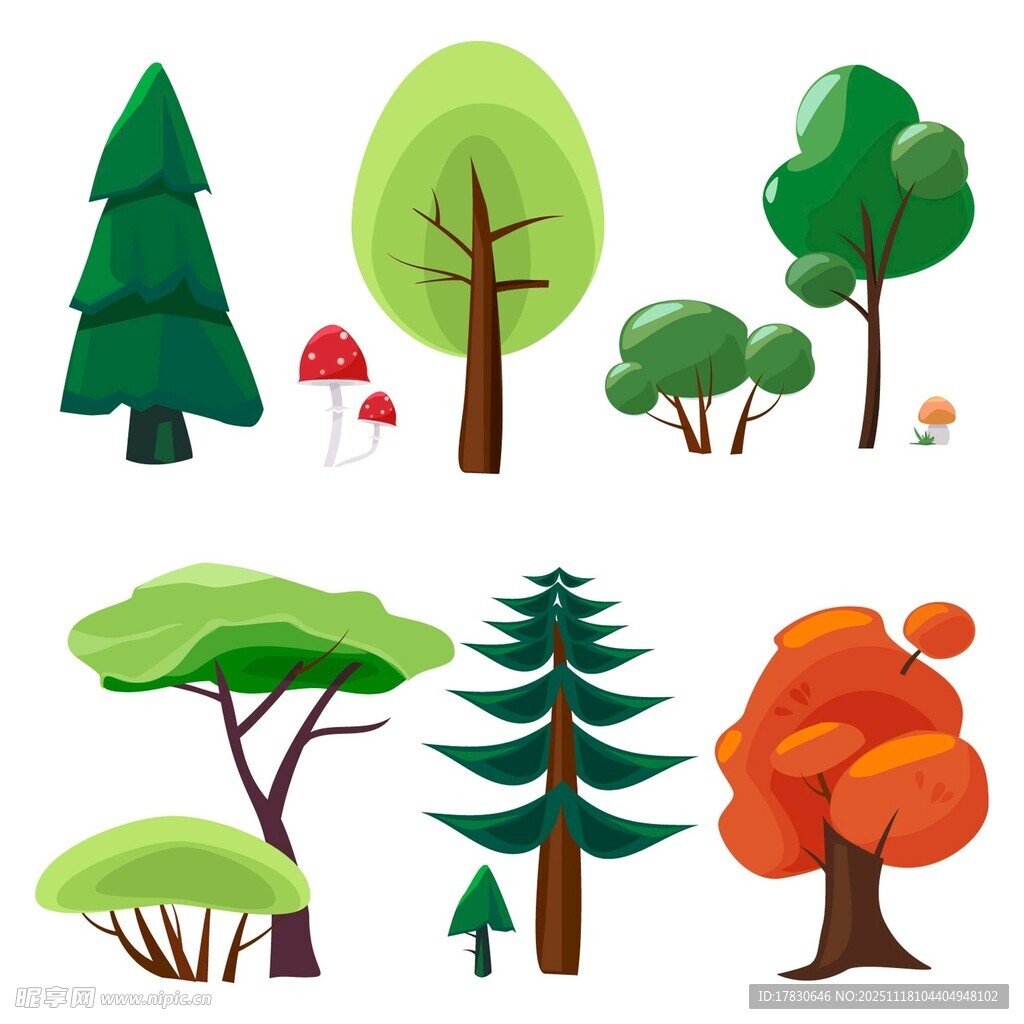 多样卡通树木插画