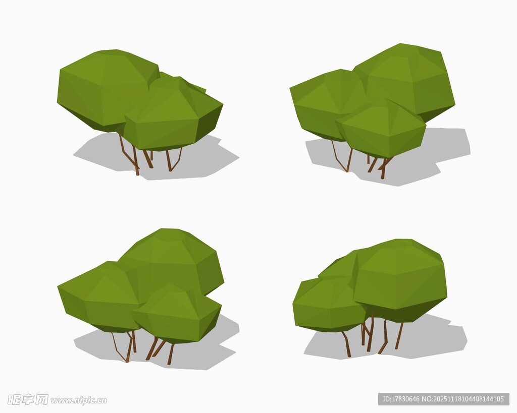 等距风格绿色灌木模型