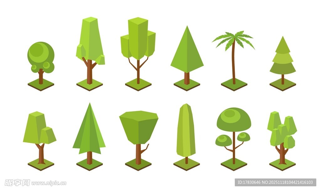 多样卡通风格树木集合