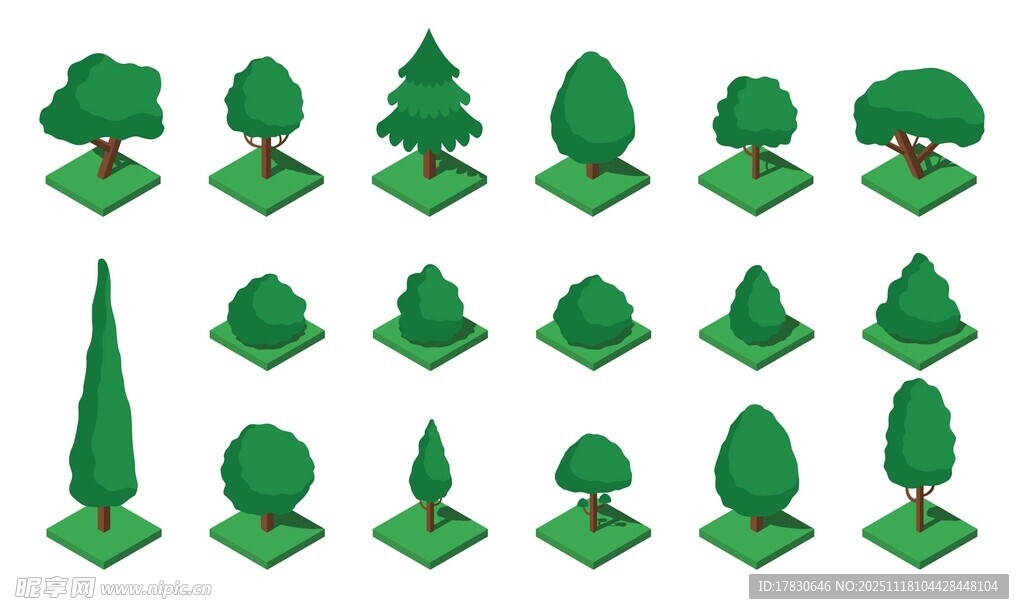 多样绿色树木3D模型