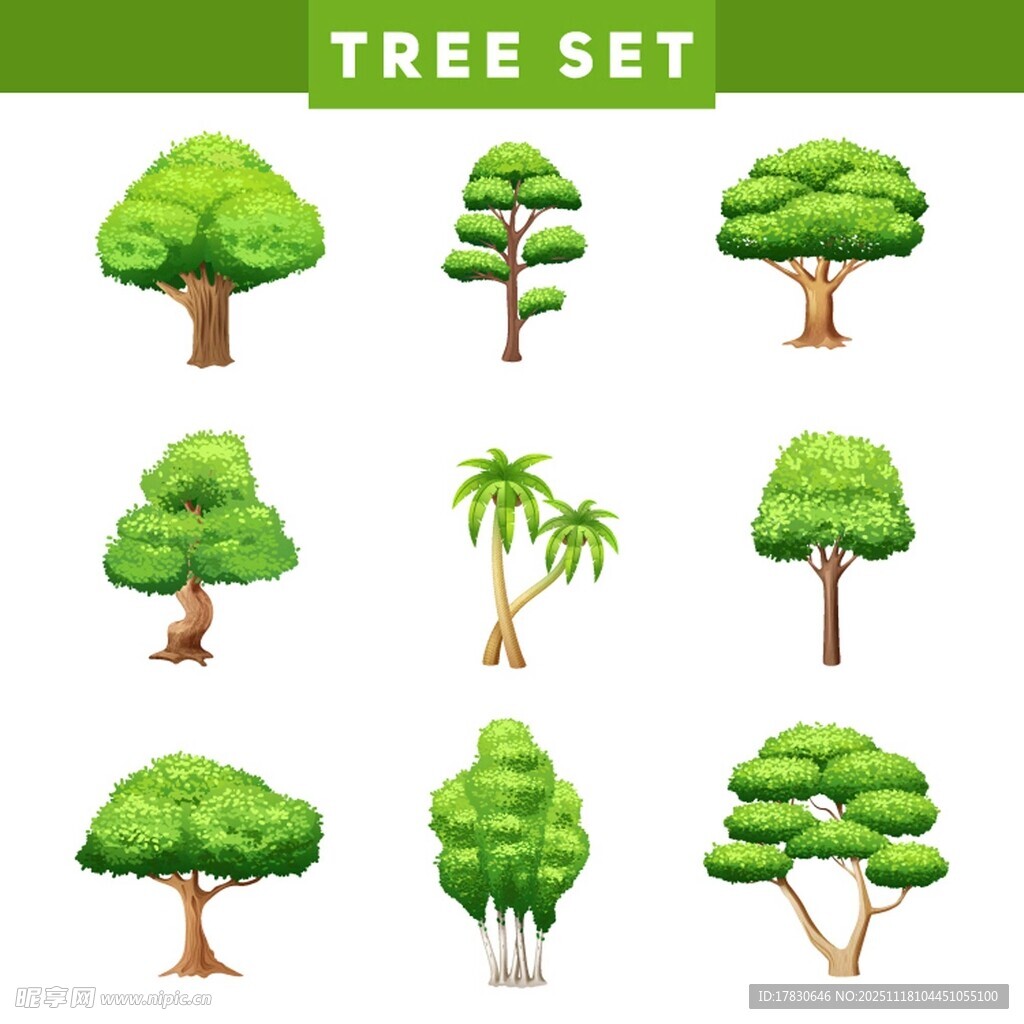 多样树木集合插画