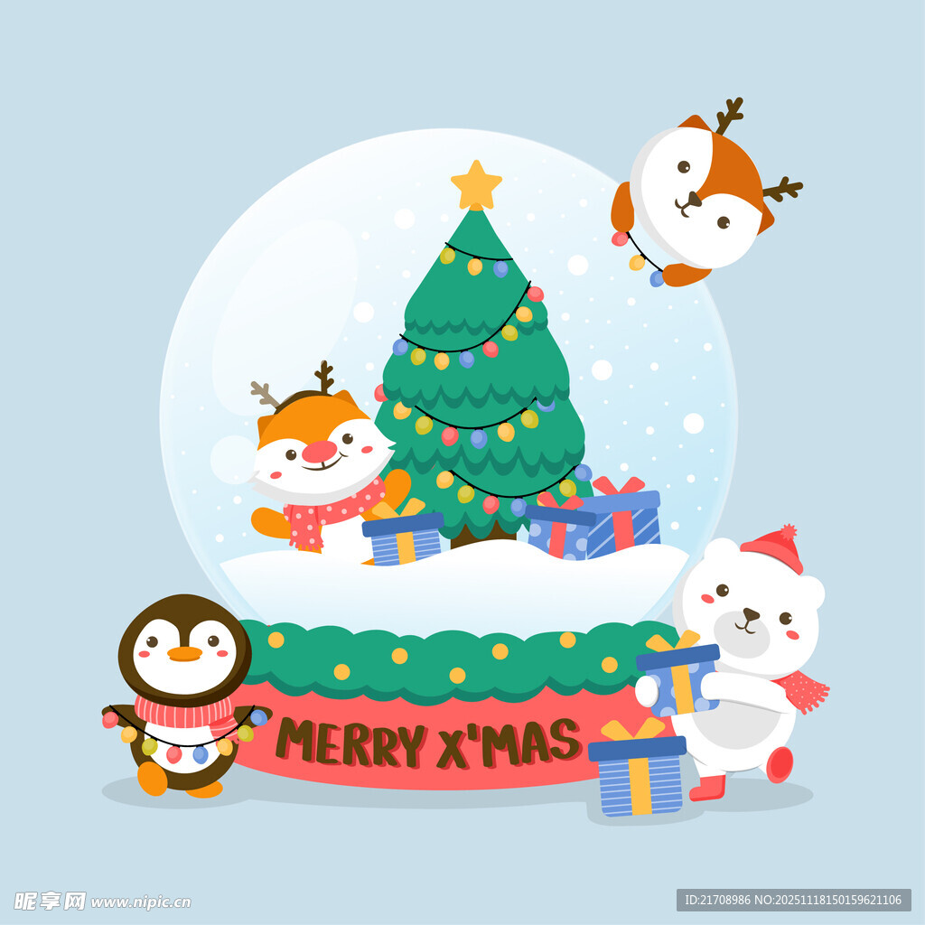 圣诞萌宠雪景贺图