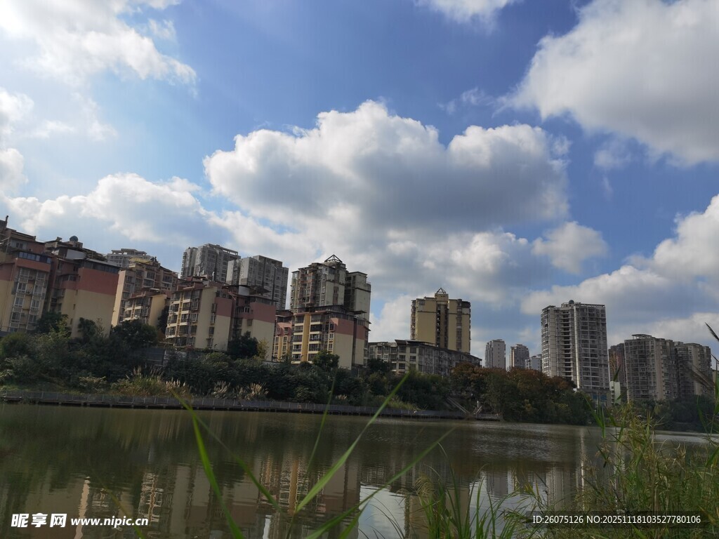 湖畔城市风光