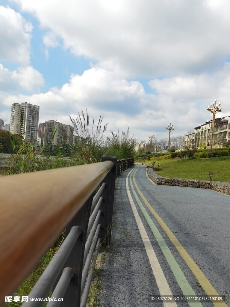 城市道路旁的开阔风景
