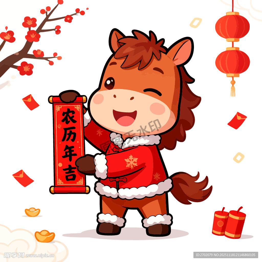 马年大吉春节过年卡通小马吉祥物