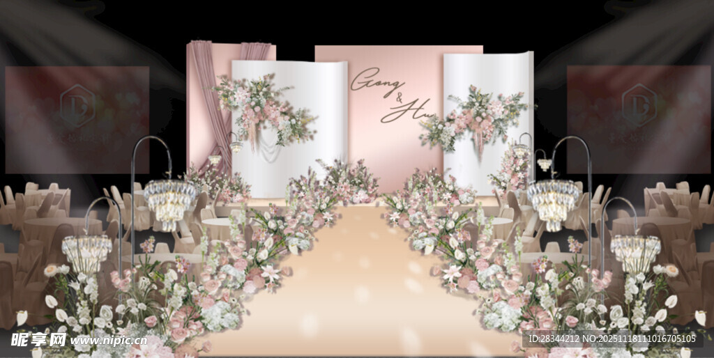 浪漫粉色系婚礼现场布置