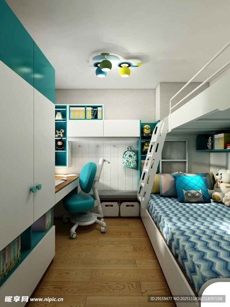 清新儿童房双层床设计