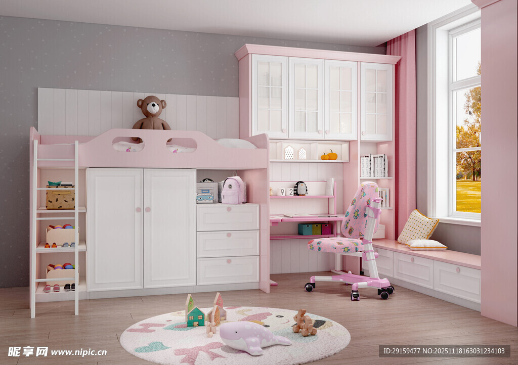 粉色梦幻儿童房布置展示