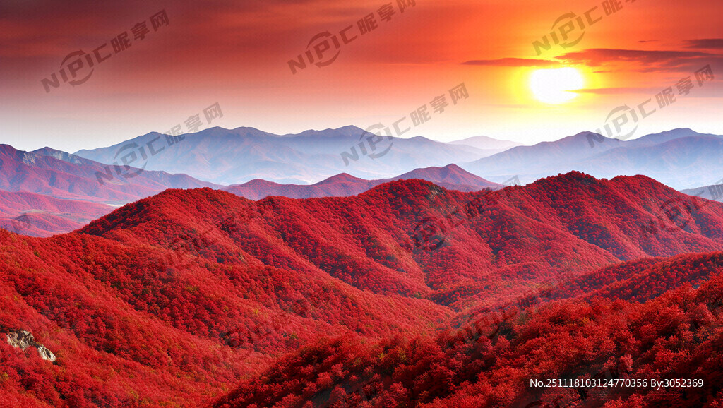 背景红色 有层次意境的远山