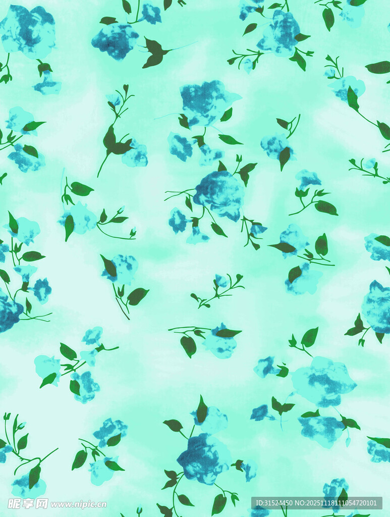 蓝花水彩花卉图案