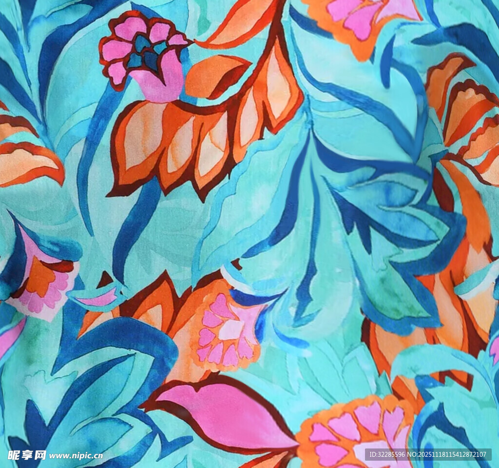 多彩花卉图案布料纹理