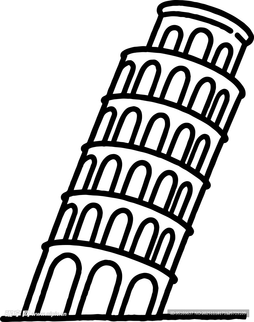 简约风比萨斜塔图案