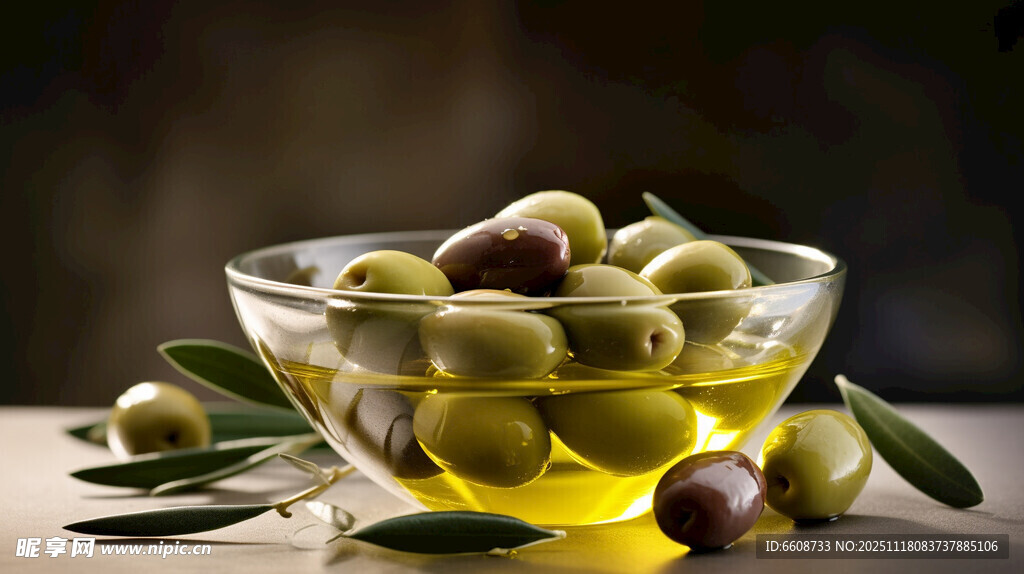 玻璃碗中的多彩橄榄