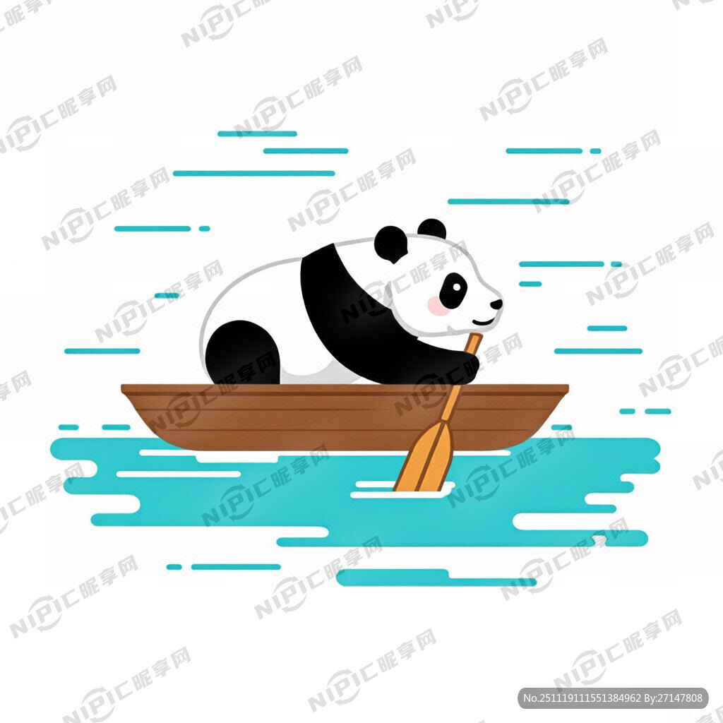 熊猫在十分卖力的划船