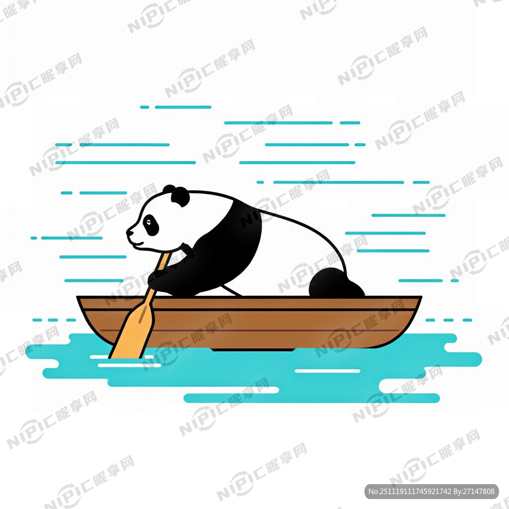 熊猫在十分卖力的划船