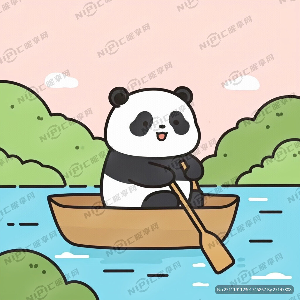 熊猫在十分卖力的划船