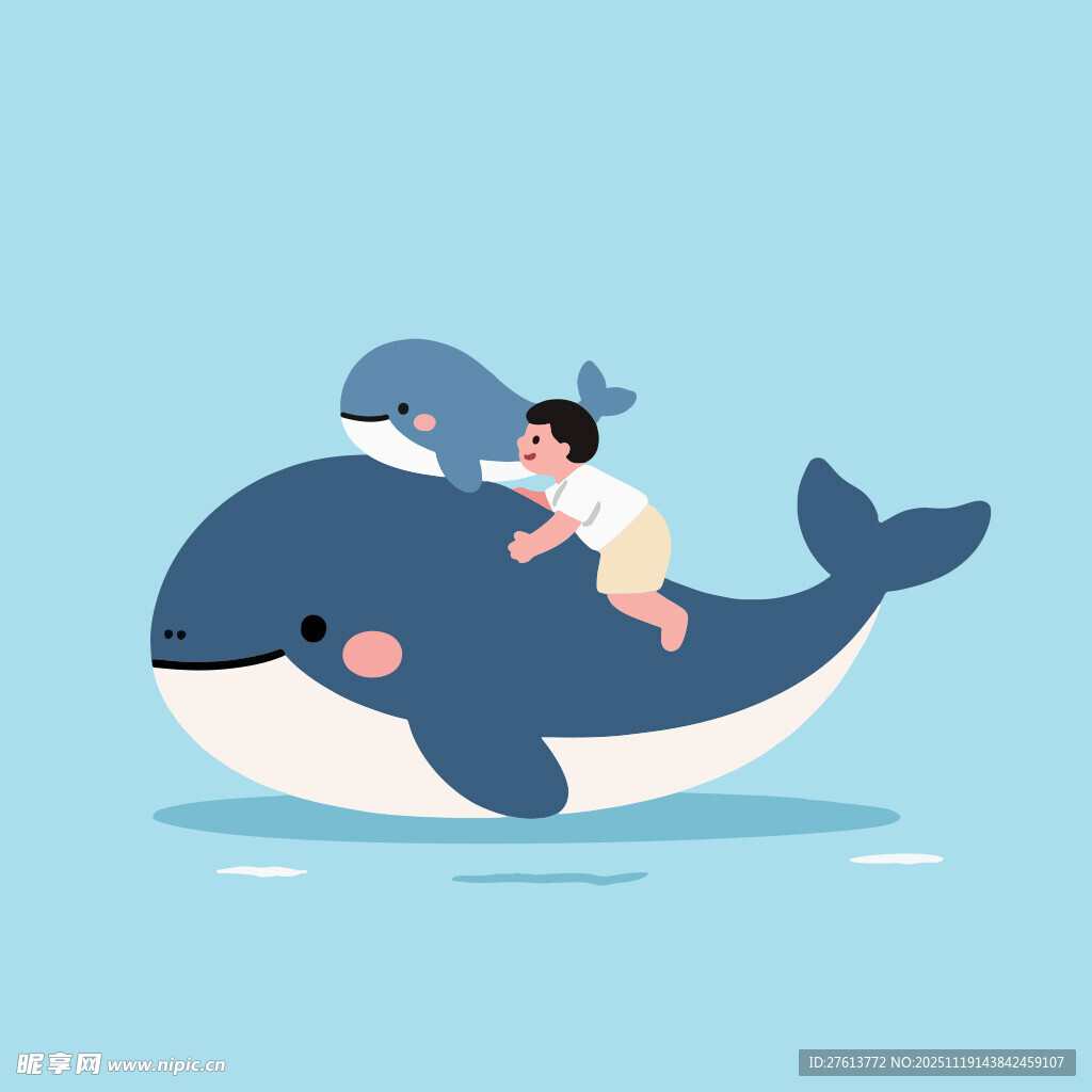 小孩骑在鲸鱼背上的梦幻场景