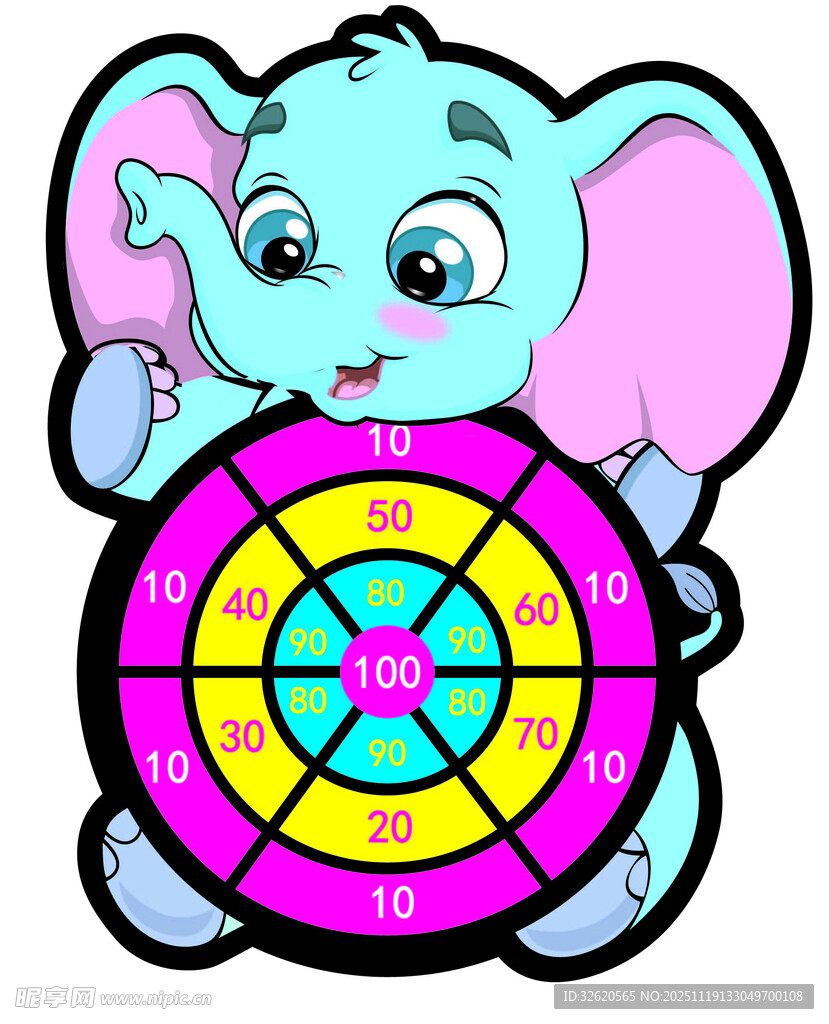 卡通小象与彩色飞镖盘