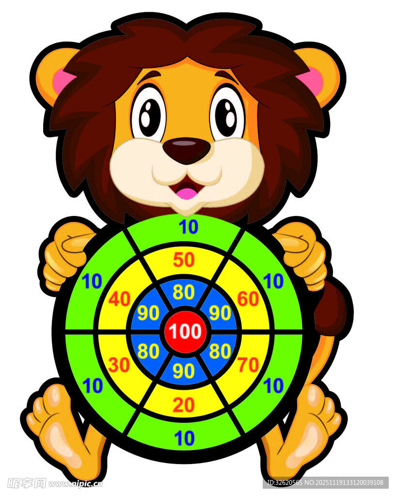 小狮子玩彩色飞镖盘