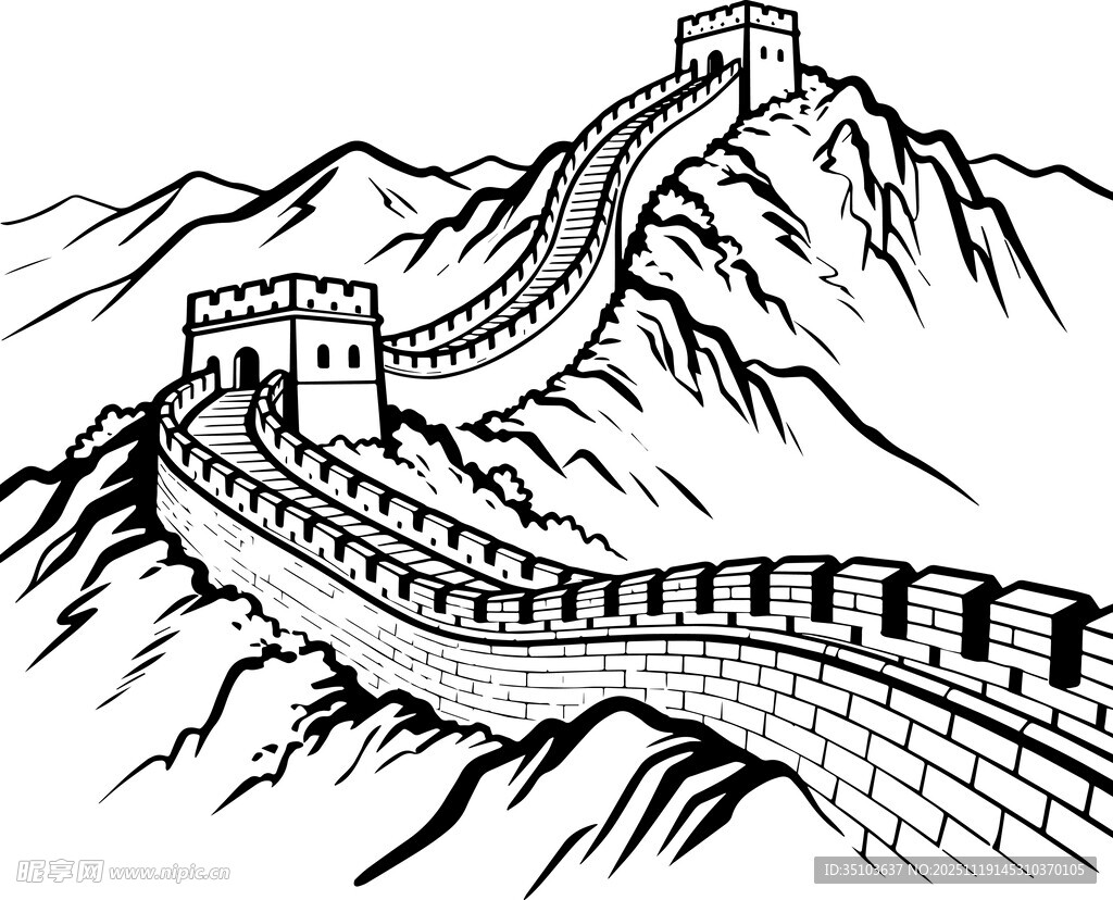 雄伟长城蜿蜒于山峦间