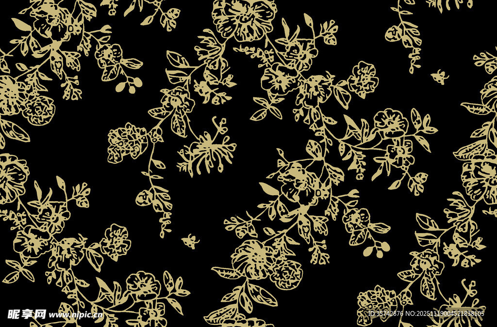 黑色底金色花卉图案