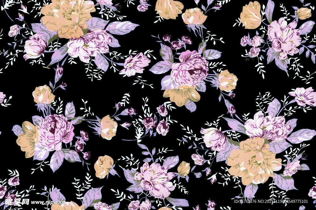 黑色背景多彩花卉图案