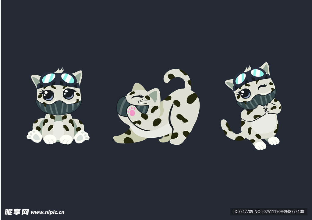 三只可爱猫咪卡通雪豹豹子
