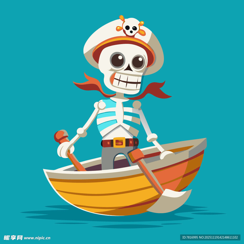 骷髅海盗划船出海