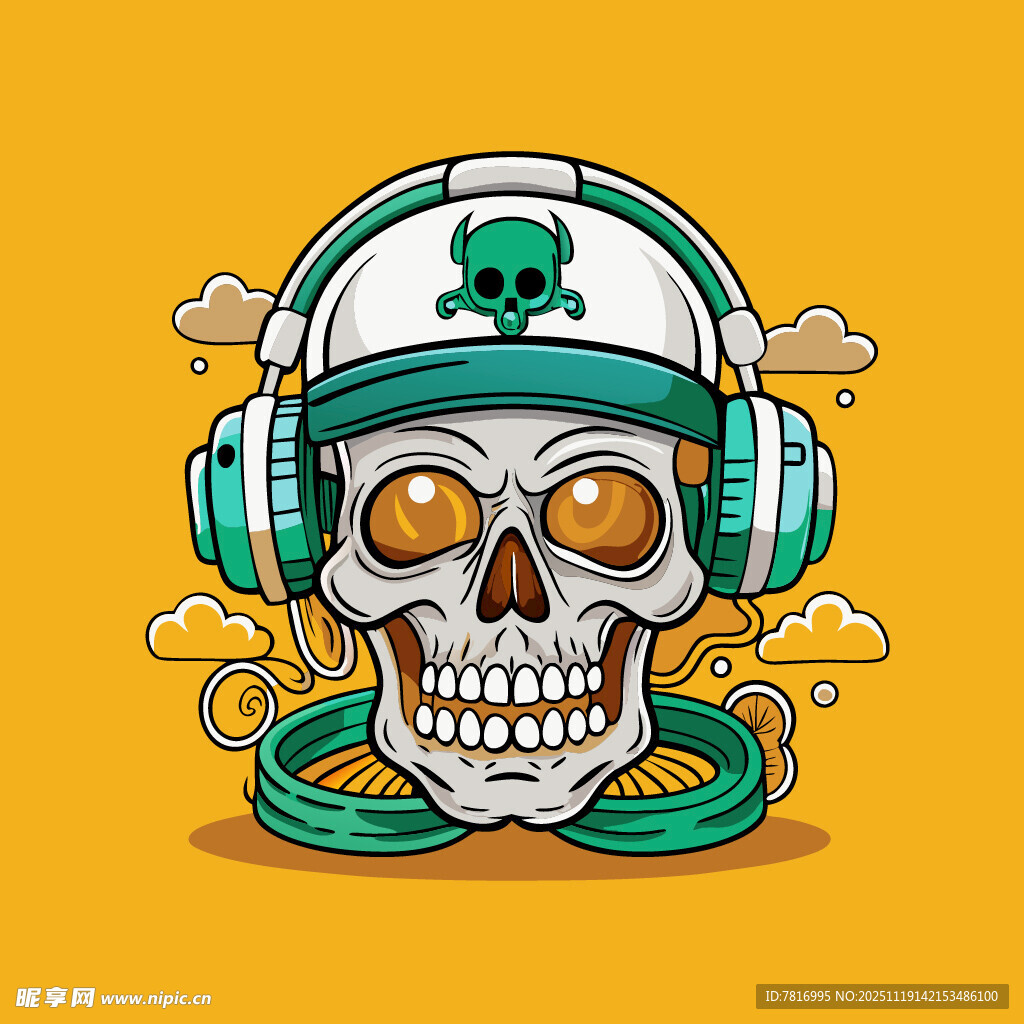 酷炫骷髅头戴耳机形象