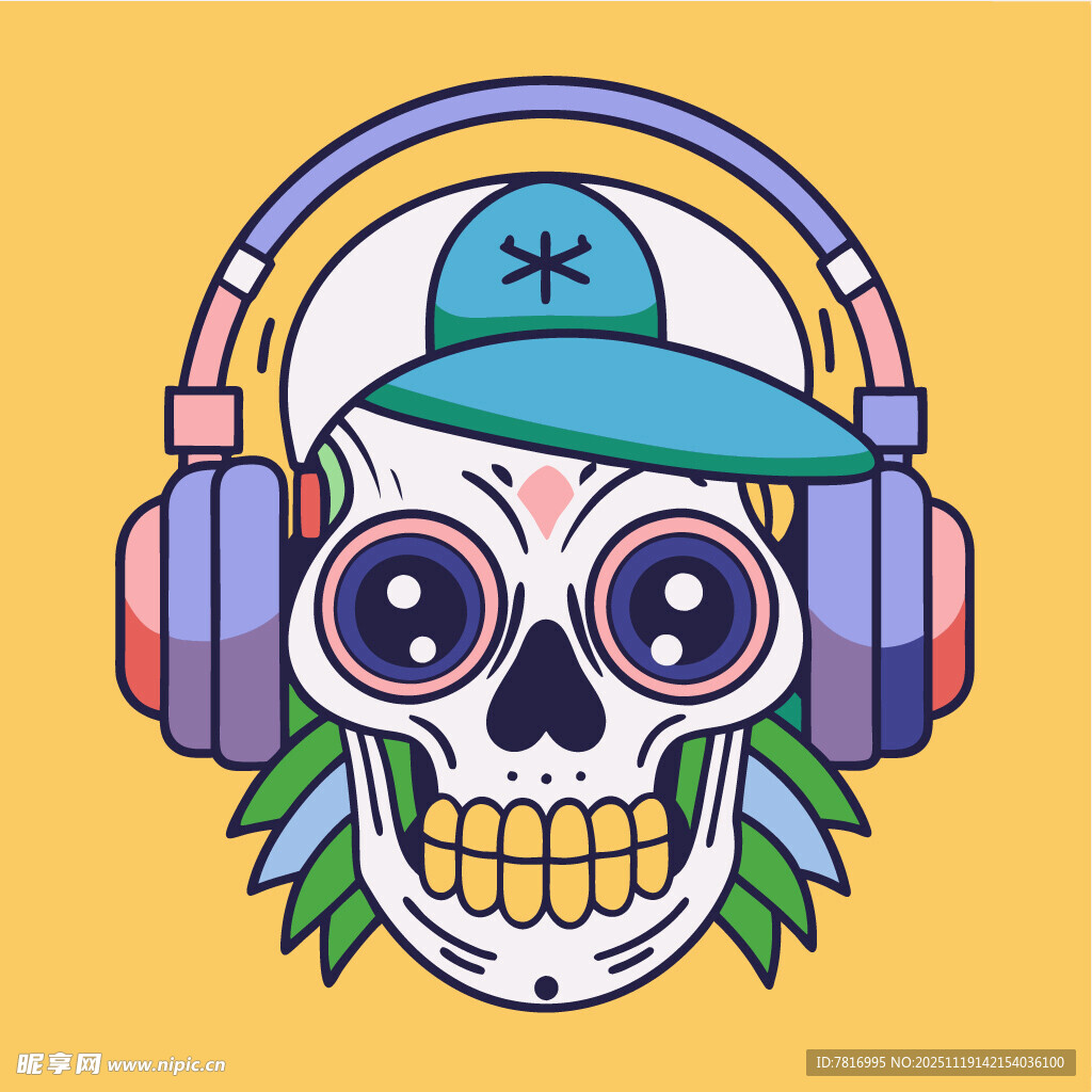 骷髅头戴耳机插画形象