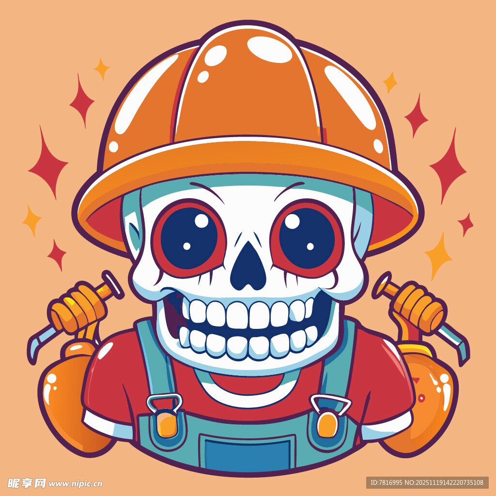 骷髅工人形象手持工具