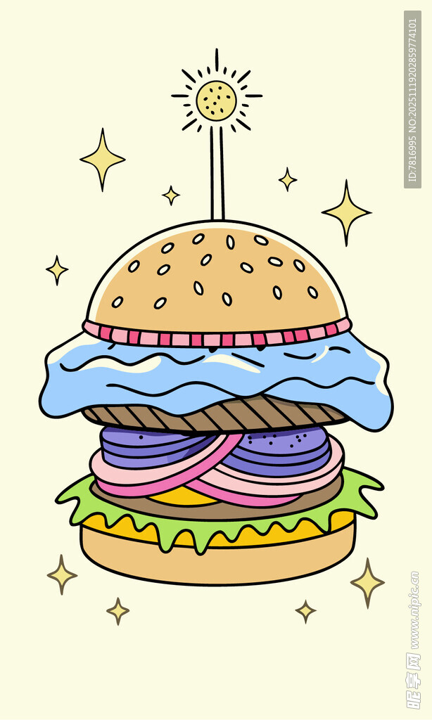 卡通美味汉堡插画
