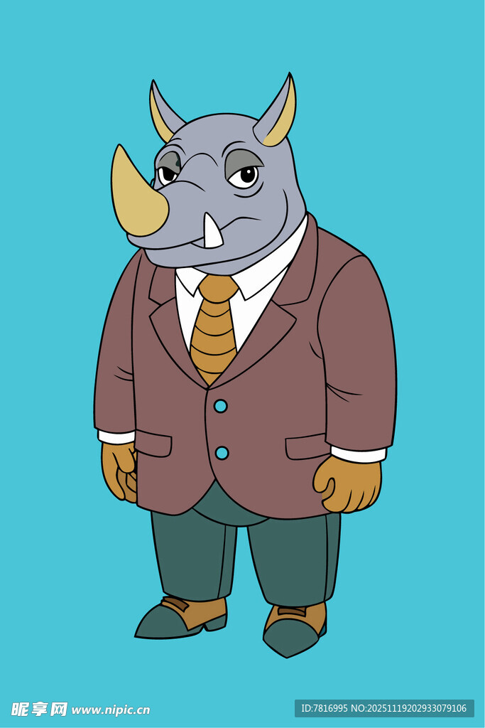 穿西装的犀牛卡通形象