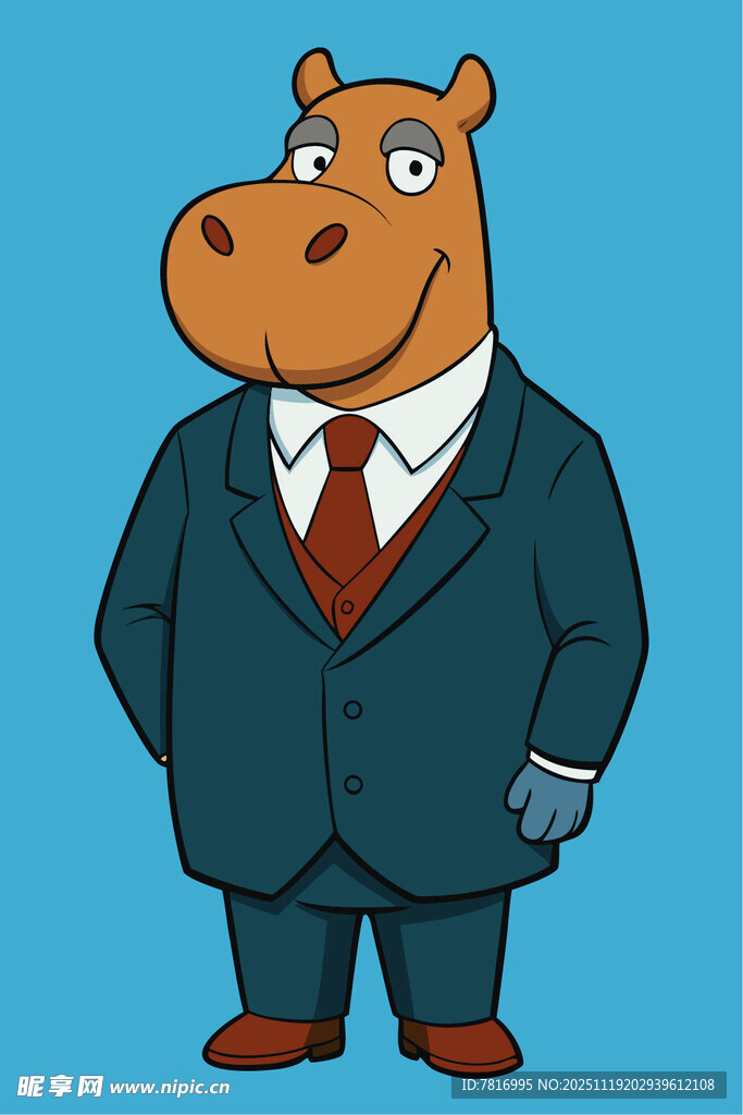 穿西装的河马卡通形象