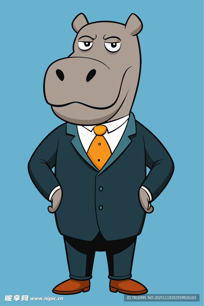 穿西装的河马商务形象
