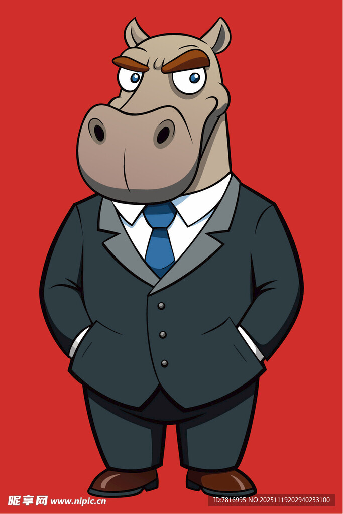 穿西装的河马商务形象