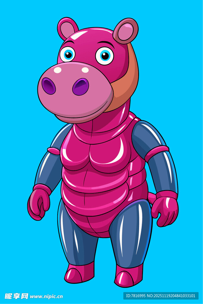 粉色卡通河马机器人形象